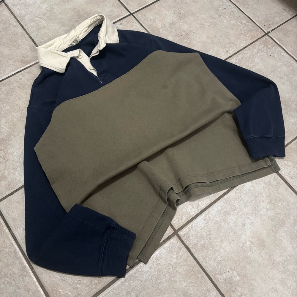 L.L. Bean Colorblock Rugby Shirt Long Sleeve Medium Navy Olive Green